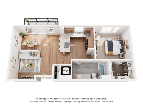 Floor plan for 1 bed, 1 bath, 895 sqft